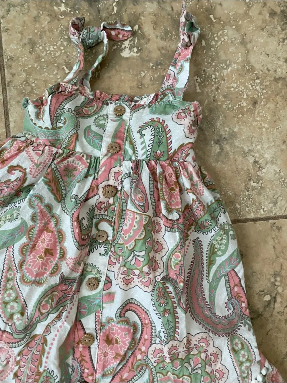 Haute Hippie Boho Girls Paisley Pompom Trim Pink Mint Adorable Summer Dress 2T